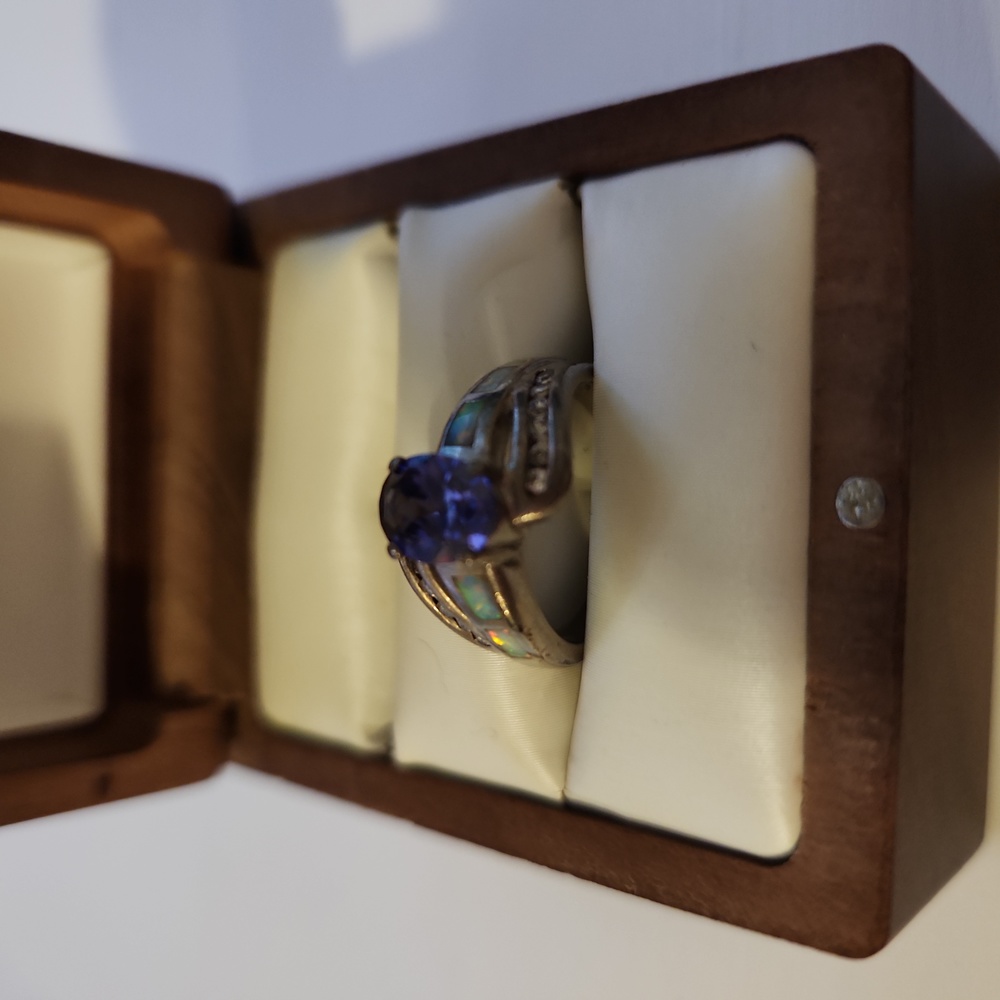 Amethyst Stone Ring with White Opal